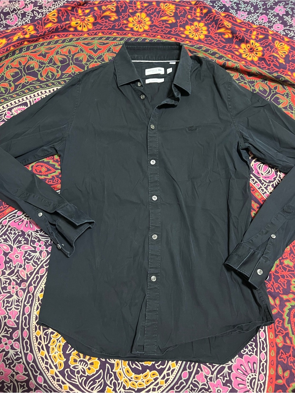 Lacoste Slim Fit Black Men's Button-Down Shirt size US 15 3/4